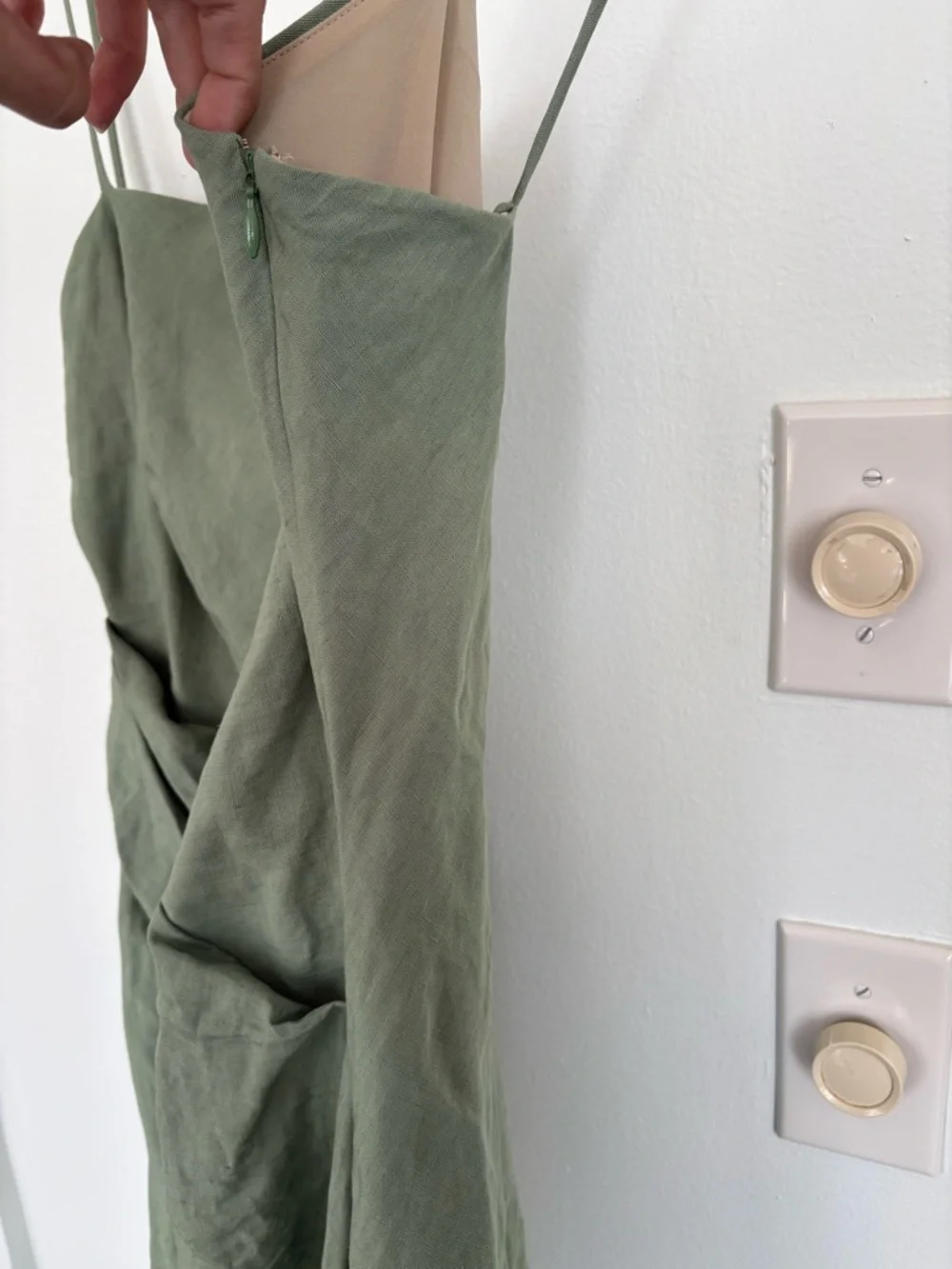Theory || Linen Side Pleat Mini Dress‎ in Leaf Green 10